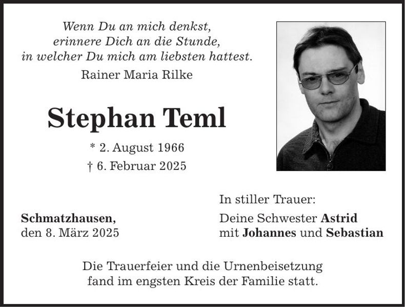 Traueranzeige Stephan Teml