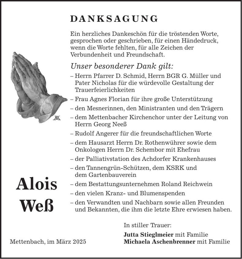 Traueranzeige Alois Weß
