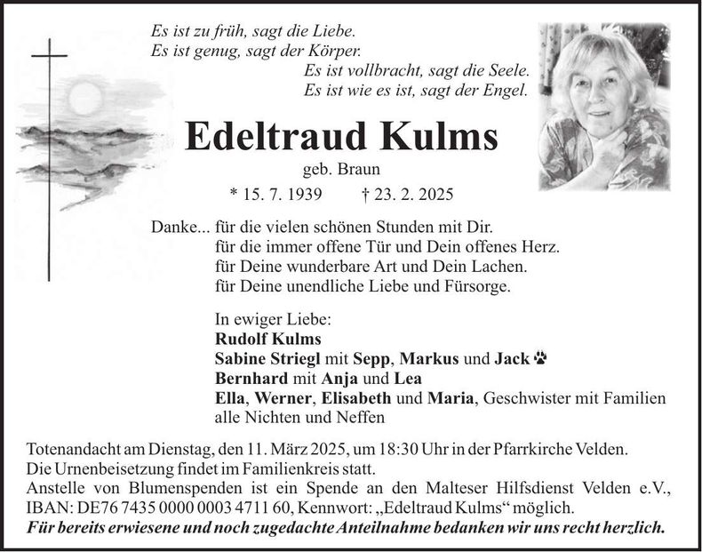 Traueranzeige Edeltraud Kulms