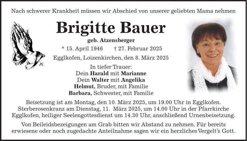 Traueranzeige Brigitte Bauer