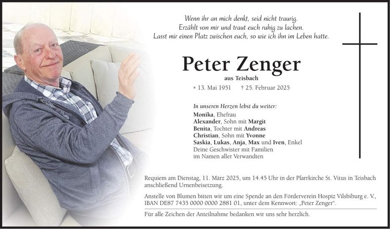 Traueranzeige Peter Zenger