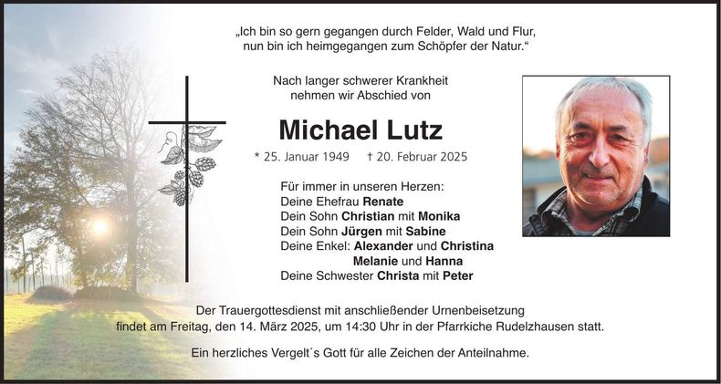 Traueranzeige Michael Lutz