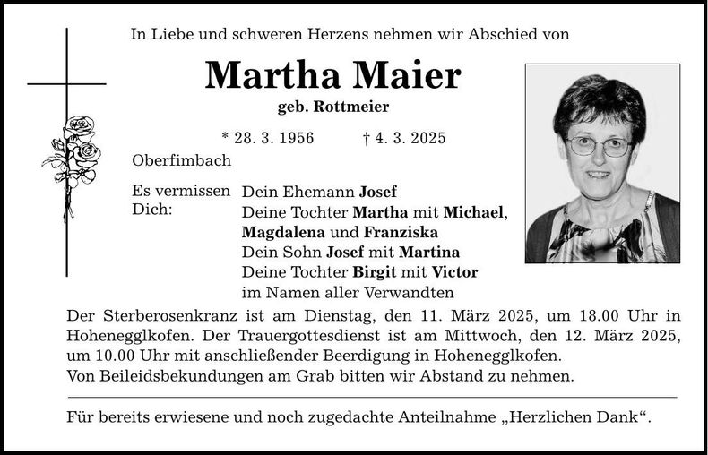 Traueranzeige Martha Maier