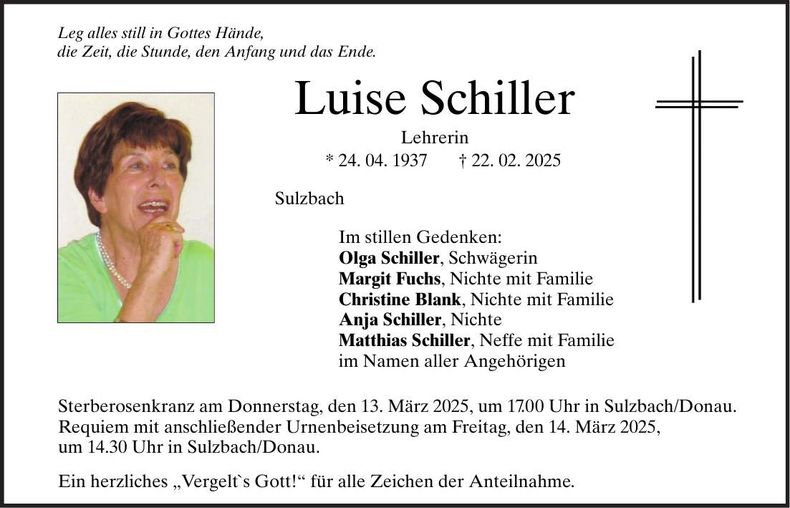Traueranzeige Luise Schiller