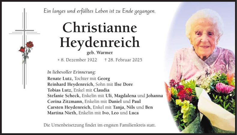 Traueranzeige Chistianne Heydenreich