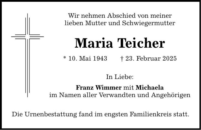 Traueranzeige Maria Teicher