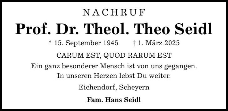 Traueranzeige Theo Seidl