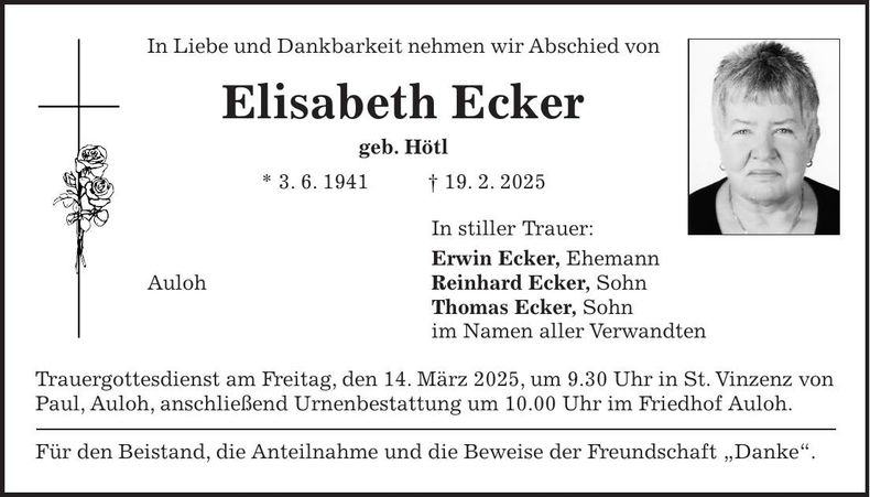 Traueranzeige Elisabeth Ecker