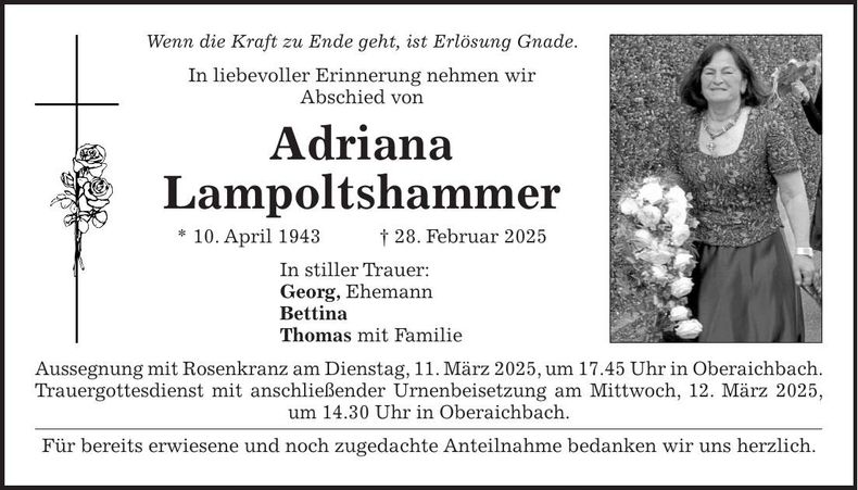 Traueranzeige Adriana Lampoltshammer