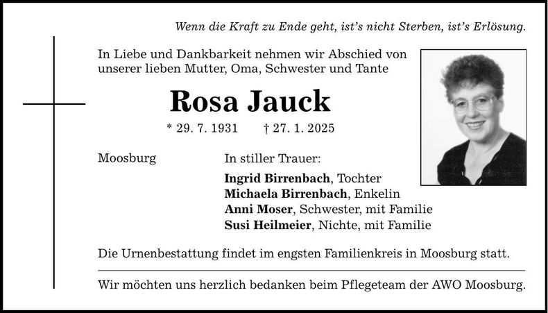 Traueranzeige Rosa Jauck