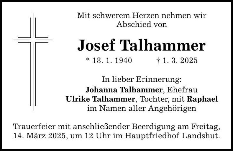 Traueranzeige Josef Talhammer