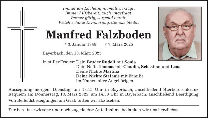 Traueranzeige Manfred Falzboden