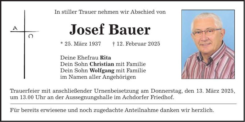 Traueranzeige Josef Bauer