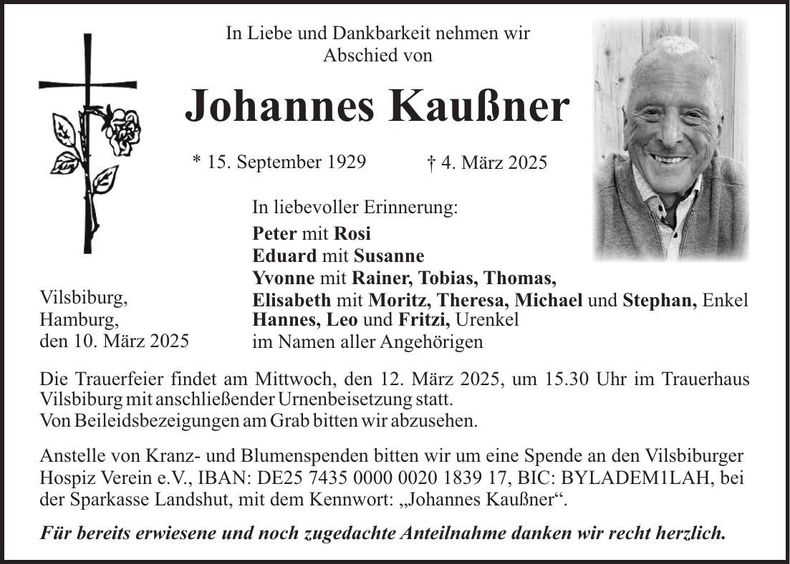 Traueranzeige Johannes Kaußner