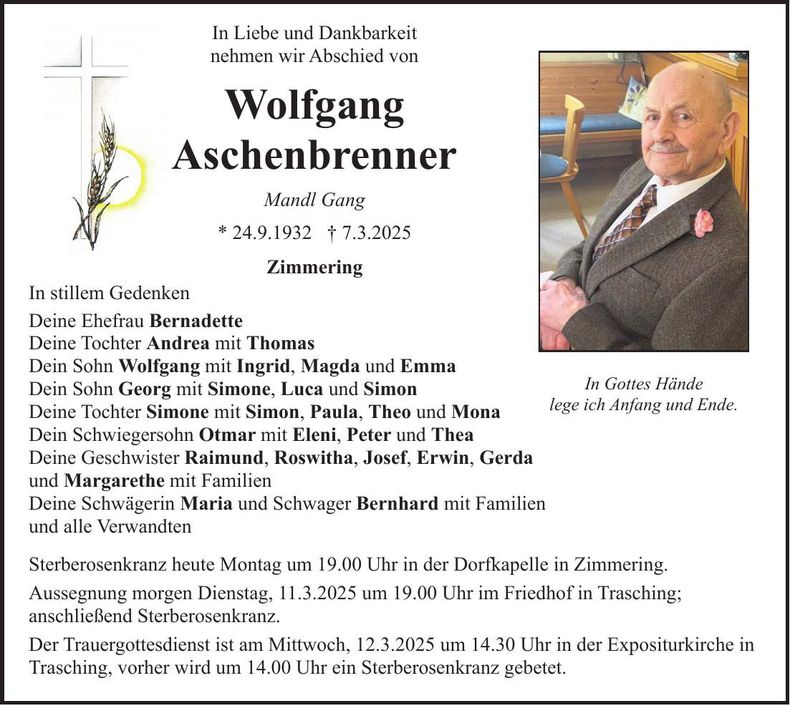 Traueranzeige Wolfgang Aschenbrenner