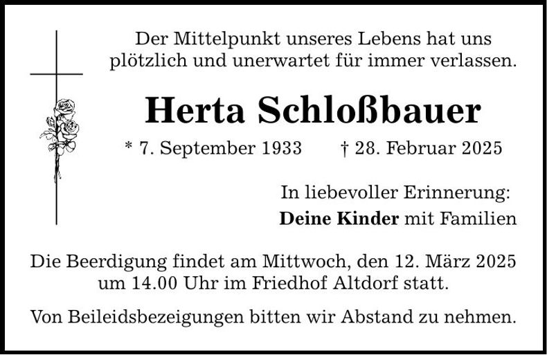 Traueranzeige Herta Schloßbauer