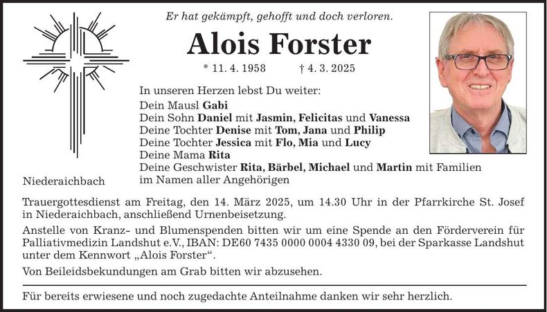 Traueranzeige Alois Forster