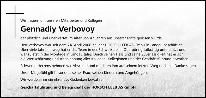 Traueranzeige Gennadiy Verbovoy