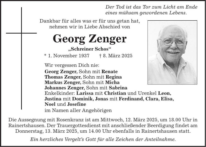 Traueranzeige Georg Zenger