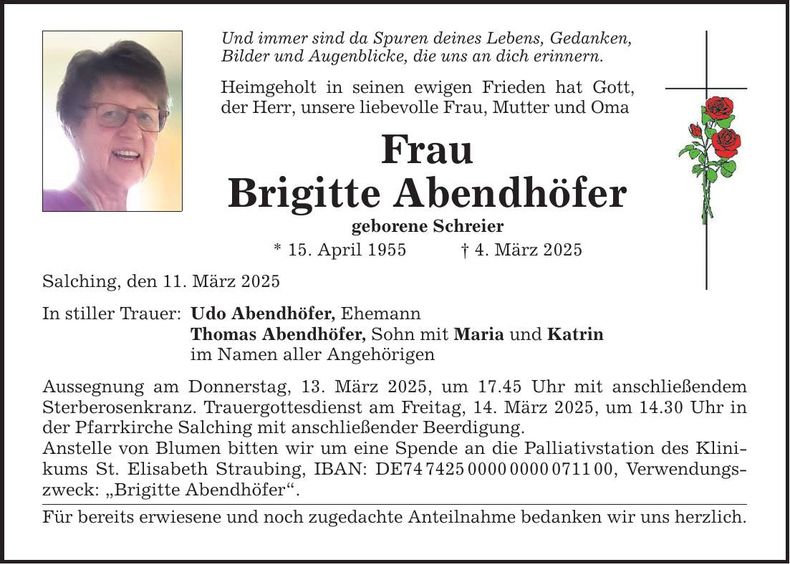 Traueranzeige Brigitte Abendhöfer