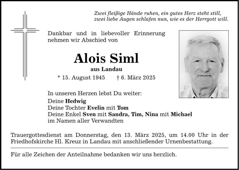 Traueranzeige Alois Siml