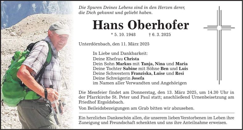 Traueranzeige Hans Oberhofer