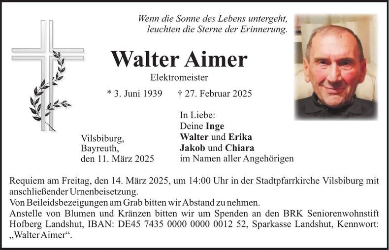 Traueranzeige Walter Aimer