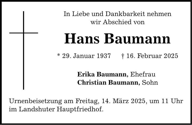 Traueranzeige Hans Baumann