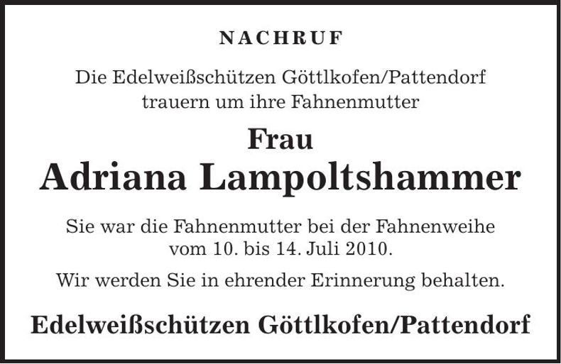 Traueranzeige Adriana Lampoldshammer