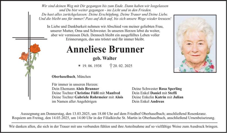 Traueranzeige Anneliese Brunner