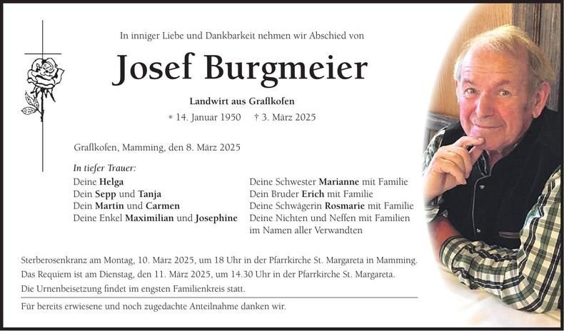 Traueranzeige Josef Burgmeier