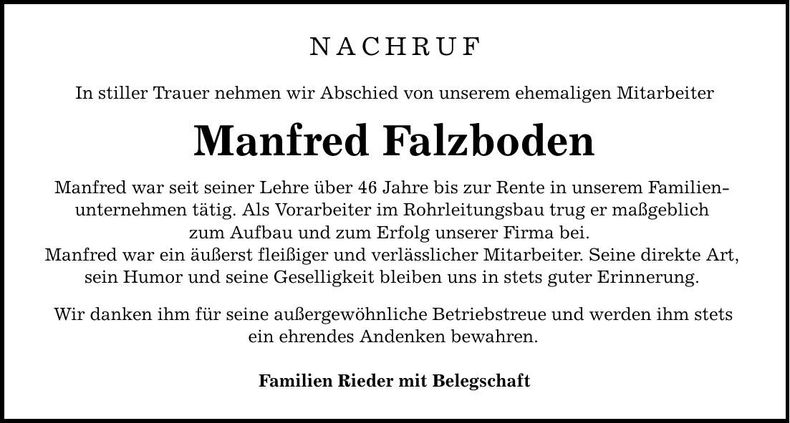 Traueranzeige Manfred Falzboden