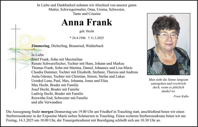 Traueranzeige Anna Frank