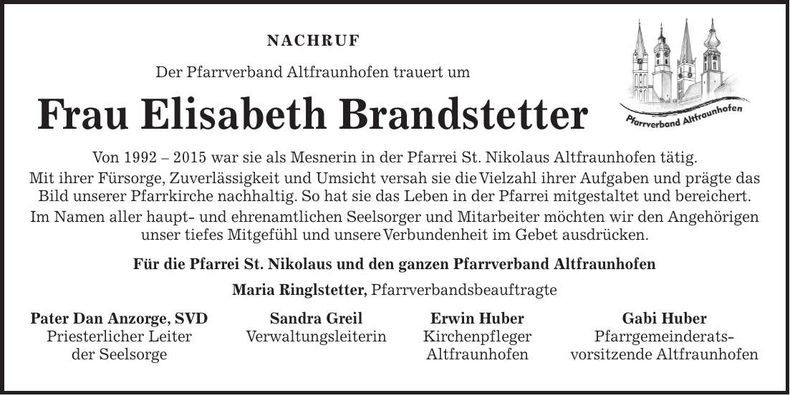 Traueranzeige Elisabeth Brandstetter