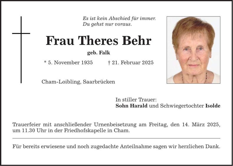 Traueranzeige Theres Behr