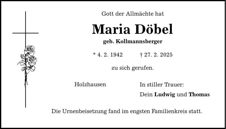 Traueranzeige Maria Döbel