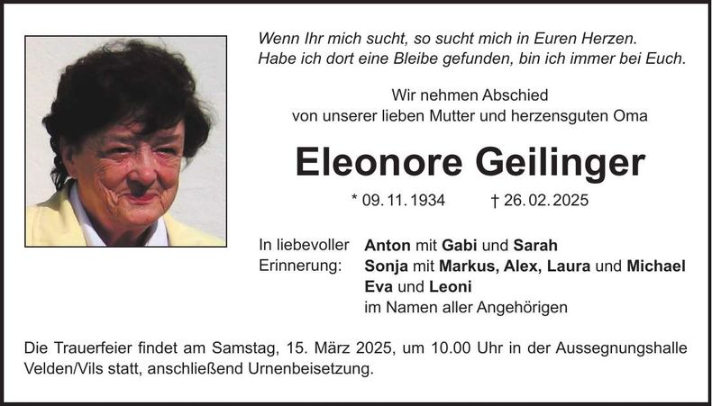 Traueranzeige Eleonore Geilinger