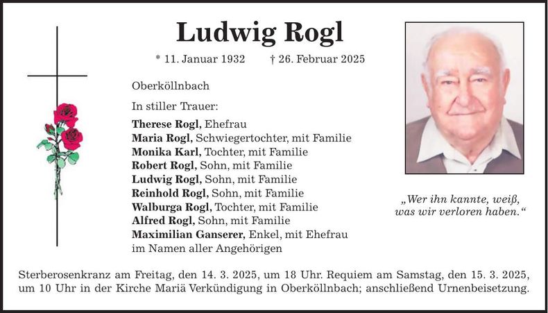 Traueranzeige Ludwig Rogl