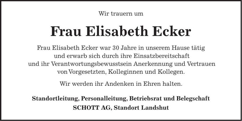 Traueranzeige Elisabeth Ecker