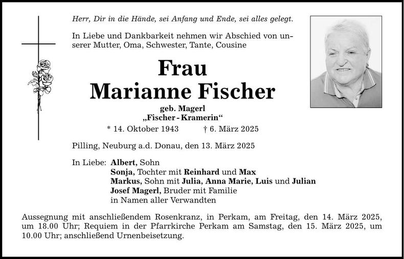 Traueranzeige Marianne Fischer