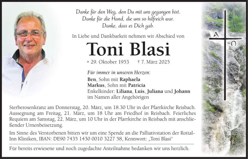 Traueranzeige Toni Blasi