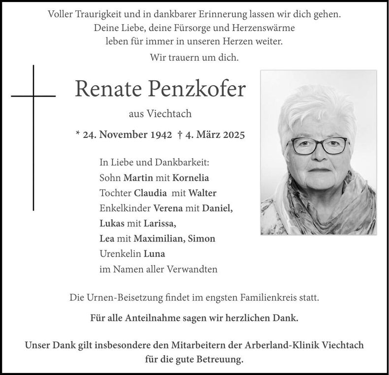 Traueranzeige Renate Renate Penzkofer