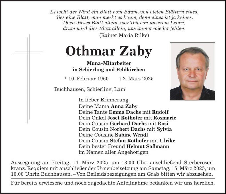 Traueranzeige Othmar Zaby