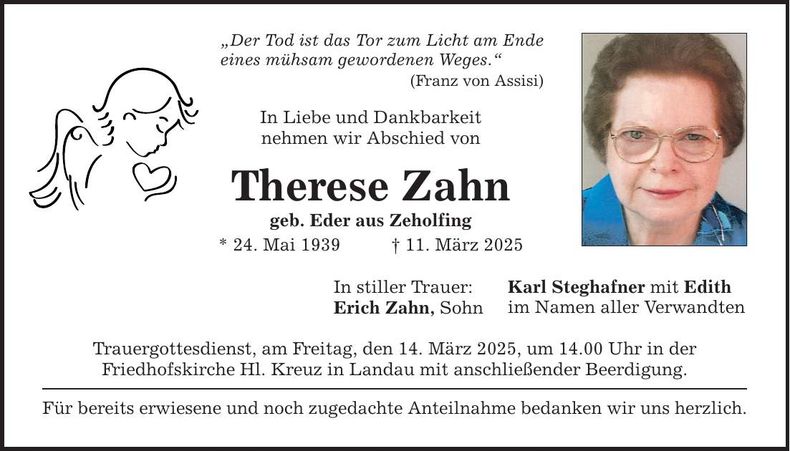 Traueranzeige Therese Zahn