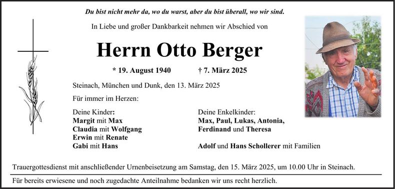 Traueranzeige Otto Berger