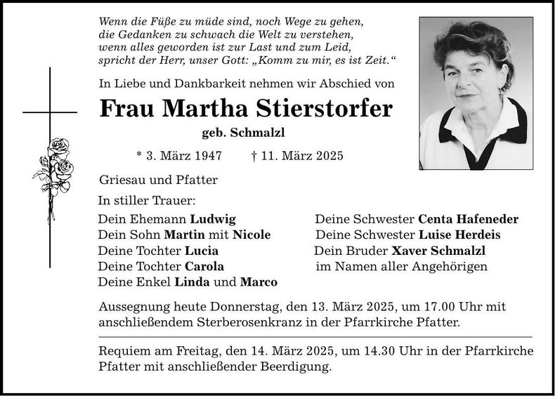 Traueranzeige Martha Stierstorfer
