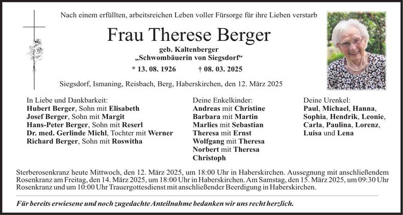 Traueranzeige Therese Berger