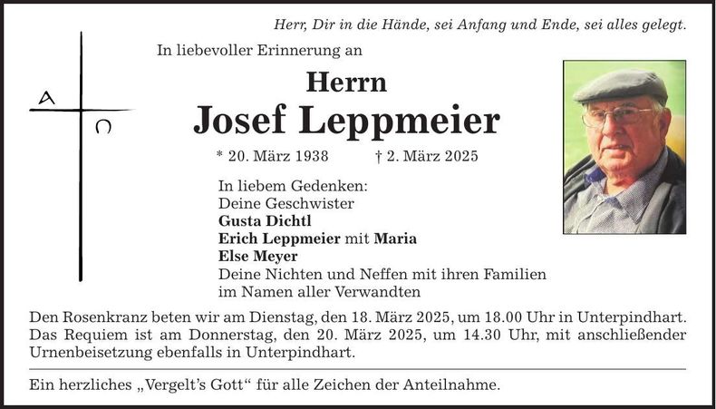 Traueranzeige Josef Leppmeier