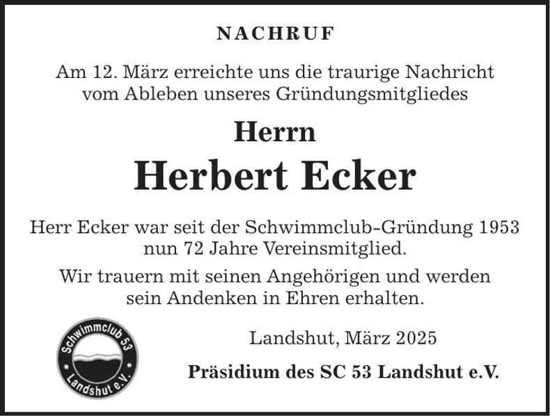 Traueranzeige Herbert Ecker