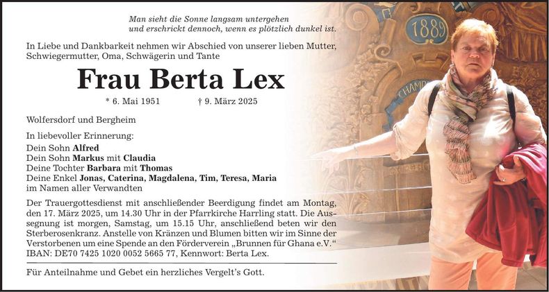 Traueranzeige Berta Lex